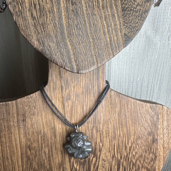 Silver Sheen Obsidian Goldfish Pendant Necklace on Black Rope - Picture 8 of 12